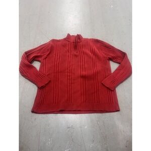 Wilke-Rodriguez Sweater Mens Medium Red 100% Cotton Ribbed Mock Neck Quarter Zip